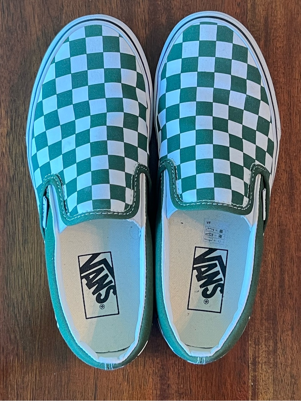 Vans Green and White Classic Slip On Checkerboard Shoe 7.5